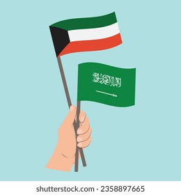 Flags of Kuwait and Saudi Arabia, Hand Holding flags