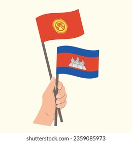 Flags of Kyrgyzstan and Cambodia, Hand Holding flags