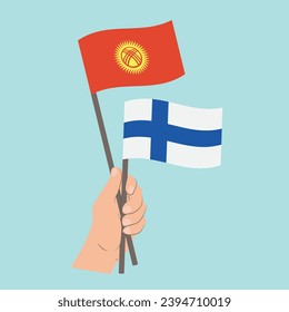 Flags of Kyrgyzstan and Finland, Hand Holding flags