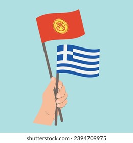 Flags of Kyrgyzstan and Greece, Hand Holding flags