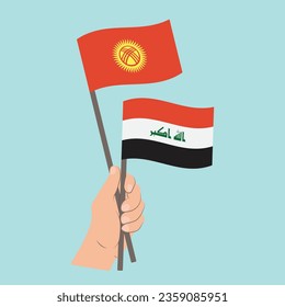 Flags of Kyrgyzstan and Iraq, Hand Holding flags