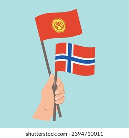 Flags of Kyrgyzstan and Norway, Hand Holding flags