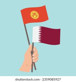 Flags of Kyrgyzstan and Qatar, Hand Holding flags