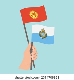 Flags of Kyrgyzstan and San Marino, Hand Holding flags