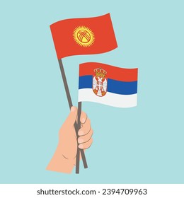 Flags of Kyrgyzstan and Serbia, Hand Holding flags