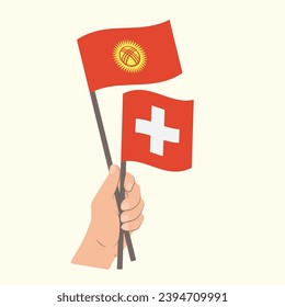 Flags of Kyrgyzstan and Switzerland, Hand Holding flags