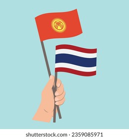 Flags of Kyrgyzstan and Thailand, Hand Holding flags