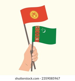 Flags of Kyrgyzstan and Turkmenistan, Hand Holding flags