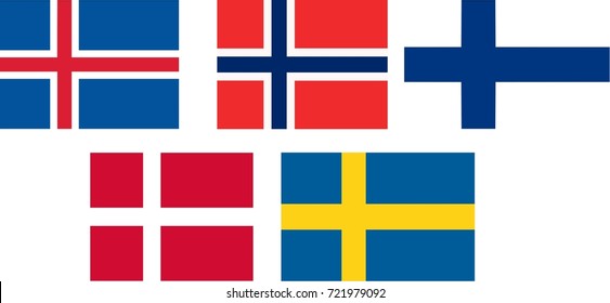 flags and language icons flags of Scandinavia - isolated vector illustration