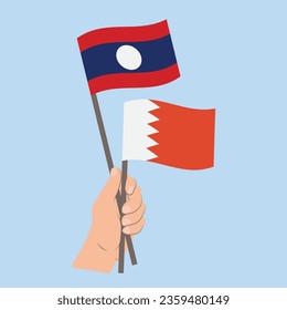 Flags of Laos and Bahrain, Hand Holding flags