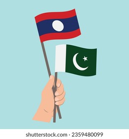 Flags of Laos and Pakistan, Hand Holding flags