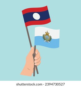 Flags of Laos and San Marino, Hand Holding flags