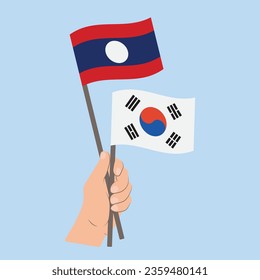 Flags of Laos and South Korea, Hand Holding flags