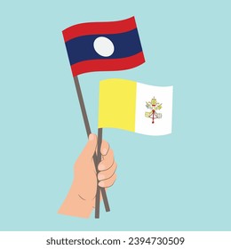 Flags of Laos and Vatican City, Hand Holding flags