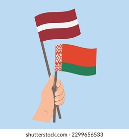 Flags of Latvia and Belarus, Hand Holding flags