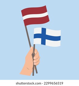 Flags of Latvia and Finland, Hand Holding flags