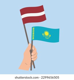 Flags of Latvia and Kazakhstan, Hand Holding flags