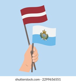 Flags of Latvia and San Marino, Hand Holding flags