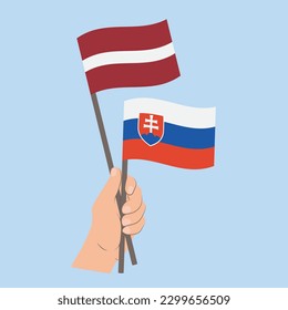 Flags of Latvia and Slovakia, Hand Holding flags