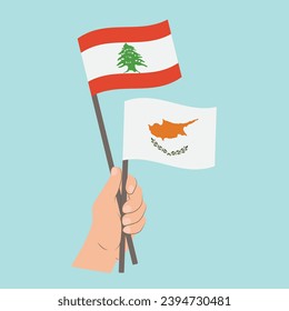 Flags of Lebanon and Cyprus, Hand Holding flags
