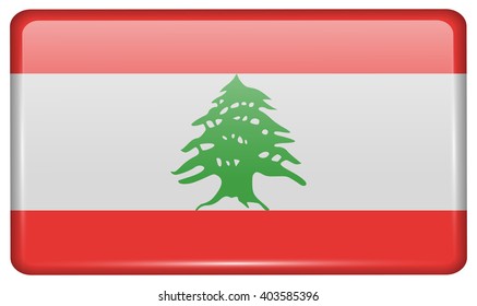 Flags of Lebanon in the form of a magnet on refrigerator with reflections light. Vector illustration