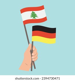 Flags of Lebanon and Germany, Hand Holding flags