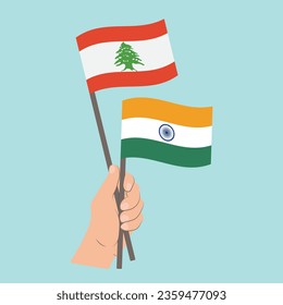 Flags of Lebanon and India, Hand Holding flags