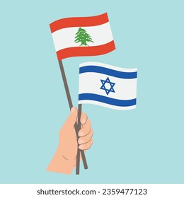 Flags of Lebanon and Israel, Hand Holding flags