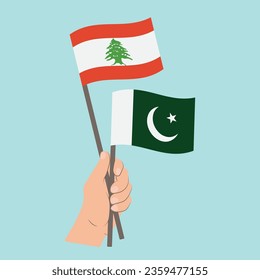 Flags of Lebanon and Pakistan, Hand Holding flags