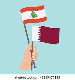 Flags of Lebanon and Qatar, Hand Holding flags