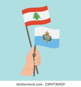 Flags of Lebanon and San Marino, Hand Holding flags