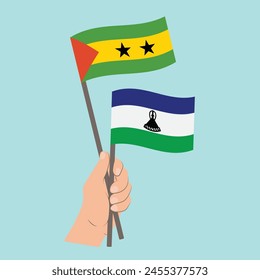 Flags of São Tomé and Príncipe and Lesotho, Hand Holding flags