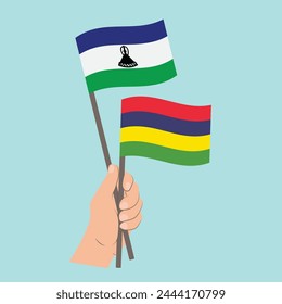 Flags of Lesotho and Mauritius, Hand Holding flags