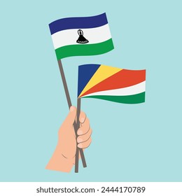 Flags of Lesotho and Seychelles, Hand Holding flags