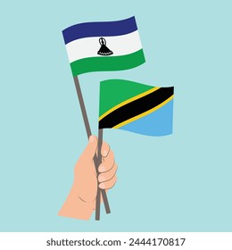 Flags of Lesotho and Tanzania, Hand Holding flags
