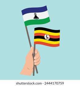 Flags of Lesotho and Uganda, Hand Holding flags
