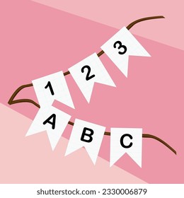 flags with letters and numbers on the thread