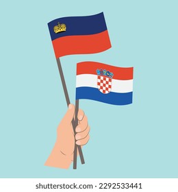 Flags of Liechtenstein and Croatia, Hand Holding flags