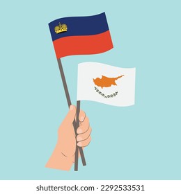 Flags of Liechtenstein and Cyprus, Hand Holding flags