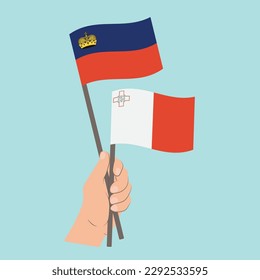 Flags of Liechtenstein and Malta, Hand Holding flags