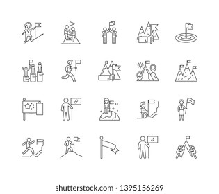 Flags line icon signs. Linear vector outline illustration set concept.