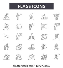 Flags line icons, signs, vector set, outline illustration concept 