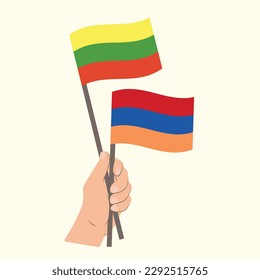 Flags of Lithuania and Armenia, Hand Holding flags