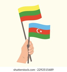 Banderas de Lituania y Azerbaiyán, con banderas de mano