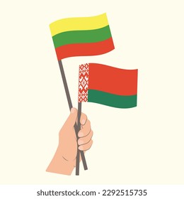 Flags of Lithuania and Belarus, Hand Holding flags