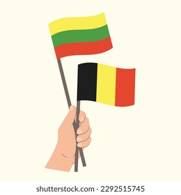 Flags of Lithuania and Belgium, Hand Holding flags