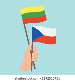 Banderas de Lituania y la República Checa, banderas de mano
