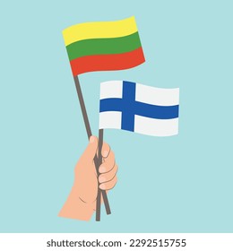 Flags of Lithuania and Finland, Hand Holding flags