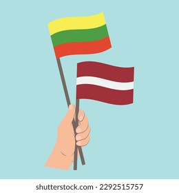 Flags of Lithuania and Latvia, Hand Holding flags