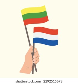 Flags of Lithuania and the Netherlands, Hand Holding flags